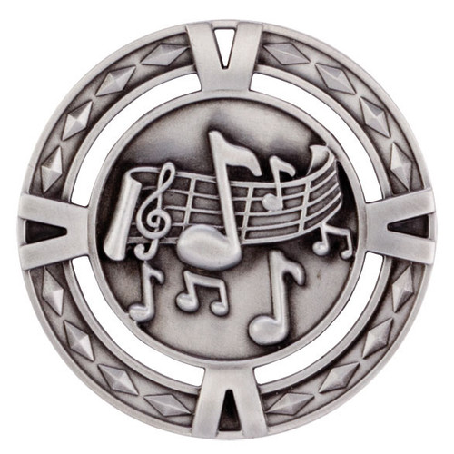 Silver Music Medal V-Tech 3D High Relief Zinc Alloy