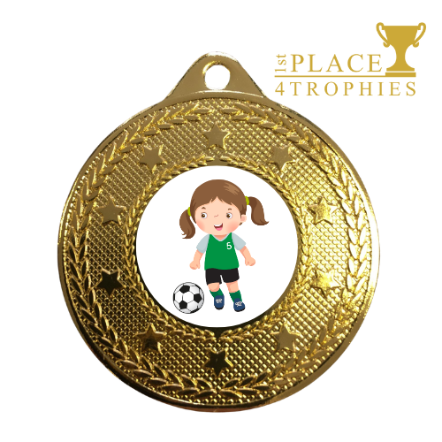 Football Girl Medal Award 50mm Free Personalised Engraving.