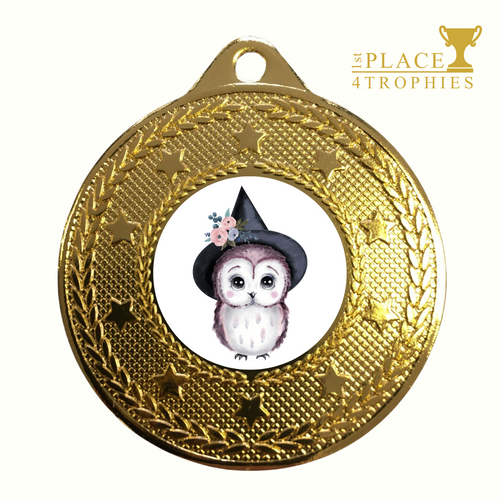 Halloween Owl Medal Award 50mm Fancy Dress Party Trick or Treat Prize Free Engraving