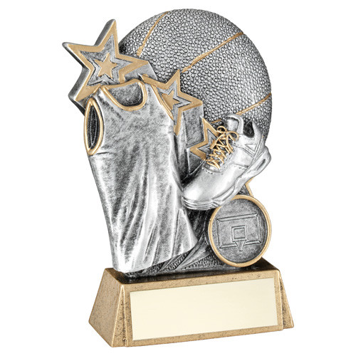 Pewter & Gold Basketball Award With Shoe & Shirt With Personalised Engraving
