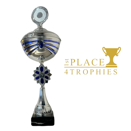 Silver & Blue Lidded Cup Award Personalised Engraving
