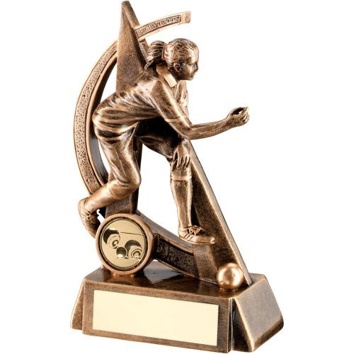 Stunning female gold lawn bowls award available in 2 sizes and with FREE personalised engraving.