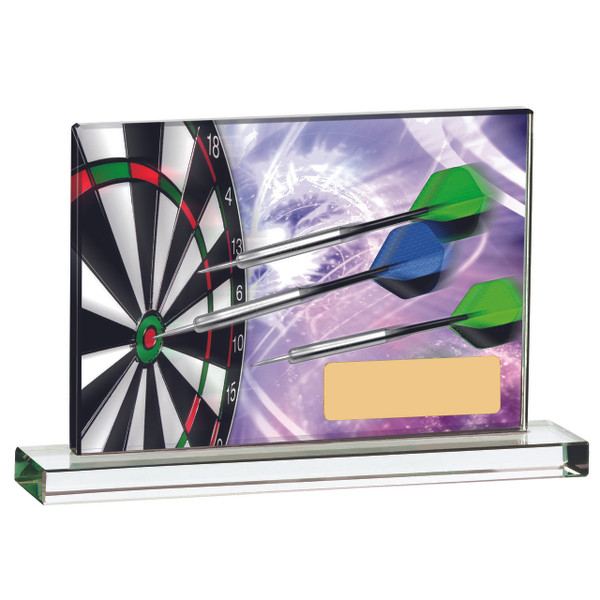 Printed glass darts plaque available in two sizes with FREE personalised engraving
