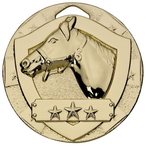 50mm Gold Embossed Equestrian Horse head medal with FREE Engraving!