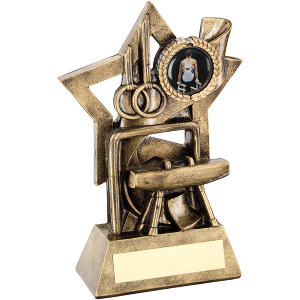 Gymnastics Discipline antique gold star award that includes FREE engraving from 1st Place 4 Trophies.