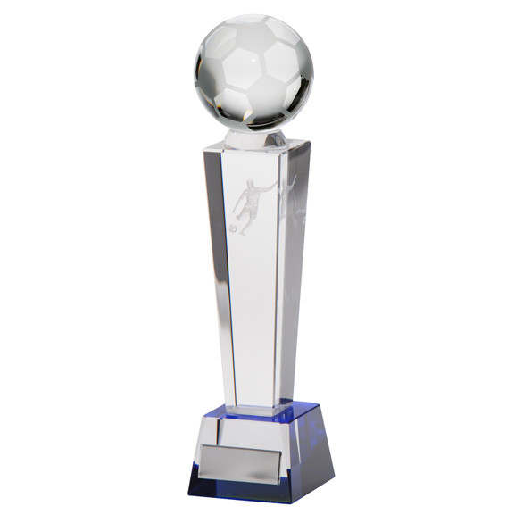 Legend crystal football trophy award with 3D laser footballer and football available with FREE engraving 