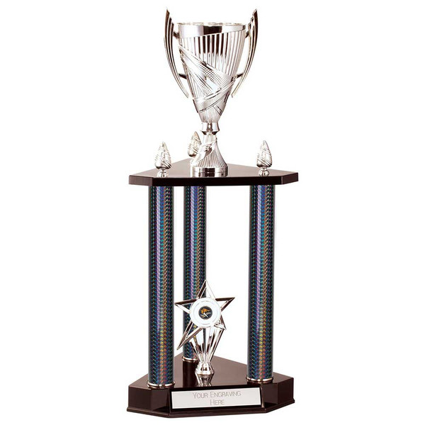 Epic 2 Tier Silver & Black Triple Tower Trophy Cup - personalised award from 1st Place 4 Trophies