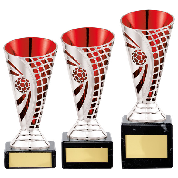 silver and red defender football trophy