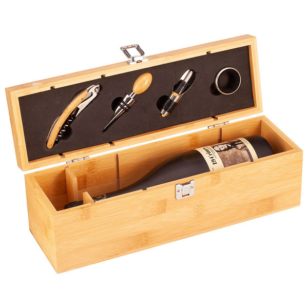 Bamboo Gaia Wine Box with Tools Gift Birthday Anniversary Wedding Engagement 