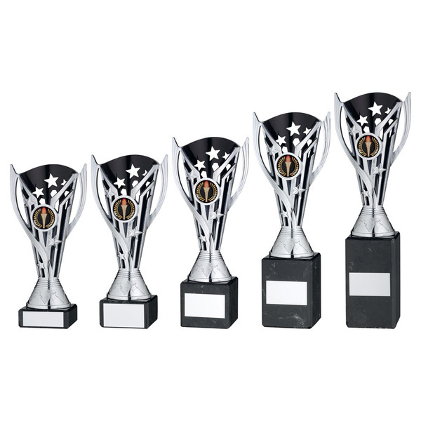 Silver & Black Plastic Flash Cup Budget Award 5 Sizes