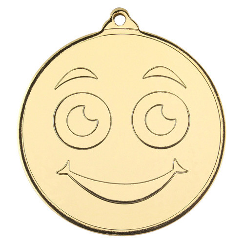 Smiley Face Medal Gold 50mm With Free Personalised Engraving