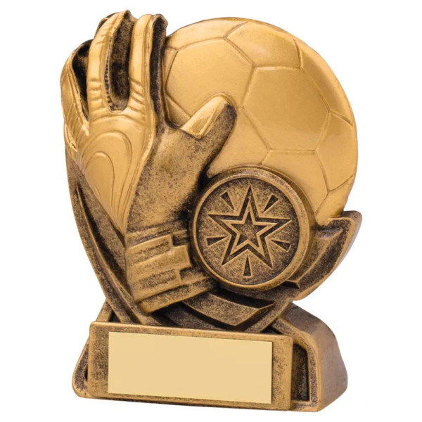 Motion Goalkeeper Glove & Football 4" Trophy Free Engraving at 1st Place 4 Trophies RF080A