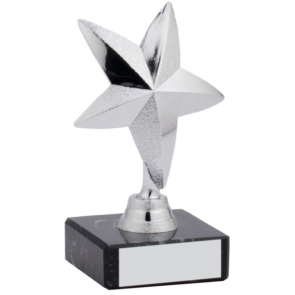Silver Star Award 4.25" Trophy on Marble Base Free Personalised Engraving School Academic Achievement House Points Dojo Sports