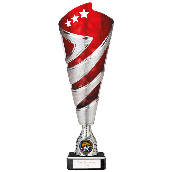 Red Hurricane Altitude Award Dance Trophy Cone Swirl Stars Free Engraving Custom Logo