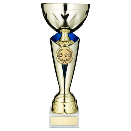 Gold & Blue Cup With Custom Club Logo at 1st Place 4 Trophies