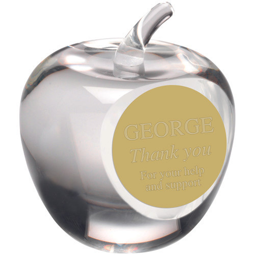 Clear Glass Apple Paperweight Teacher Gift Personalised Engraving 1st Place 4 Trophies