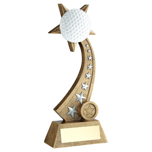 White Golf Ball On Star Trail Award Golfing Trophy Tournament Prize