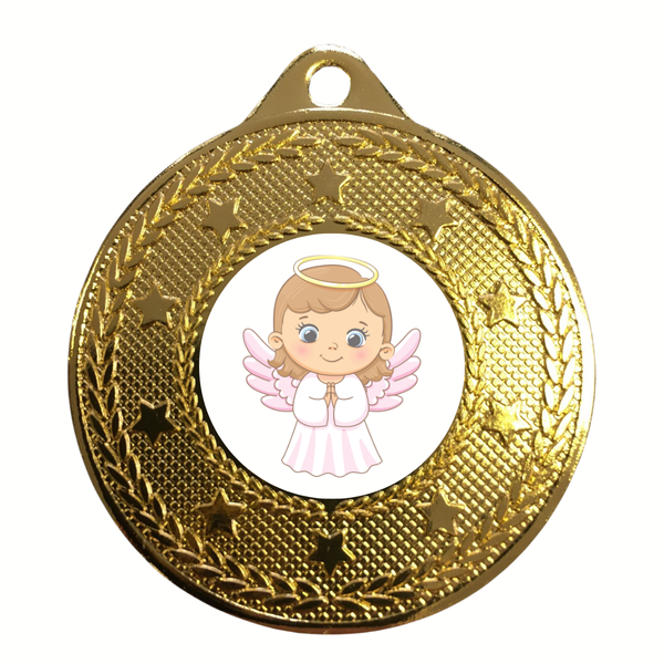Angel Girl Personalised Medal Nativity Christmas Prize New Baby Girl Pink 