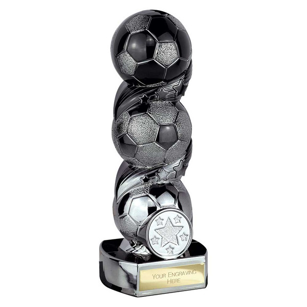 Hat Trick Strike Football 6" Trophy Gunmetal & Black Design Personalised Engraving