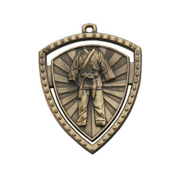 SHIELD MARTIAL ARTS MEDAL 60MM GOLD