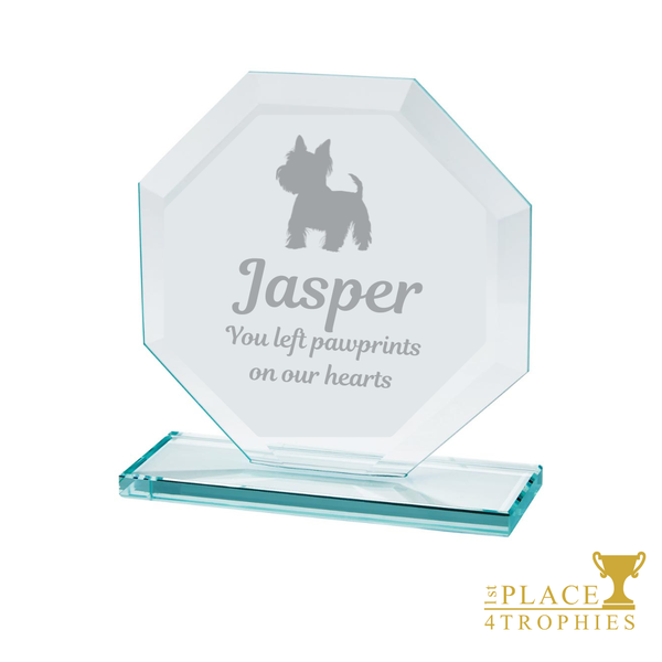 Personalised Pet Loss Dog Gift Memorial Glass Plaque Laser Engraving at 1st Place 4 Trophies