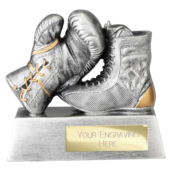 Mini Power Boxing Resin Award Antique Silver 100mm