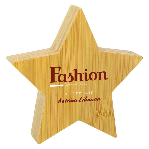Bamboo Star 5" Award Personalised Laser Engraving & Full Colour Printing at 1st Place 4 Trophies