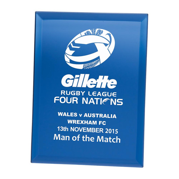Mirage Blue Mirrored Glass Plaque 150mm Personalised Laser Engraving at 1st Place 4 Trophies
