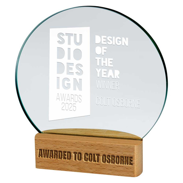 Custom Glass Personalised Trophy Beechwood Zoom Award 150mm