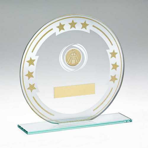 Cricket Round Glass Award 5.5" - personalised award from 1st Place 4 Trophies