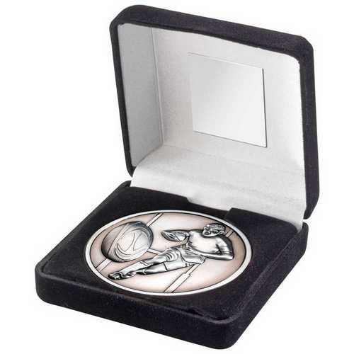 Boxed Silver Rugby Medallion 70mm