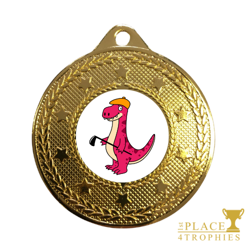 Dinosaur Golfer Medal Award Adventure Golf Dino Golfing Birthday Party Prize