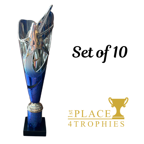 Silver & Blue Column Award Set of 10 Trophies 13" Bulk Buy Job Lot
