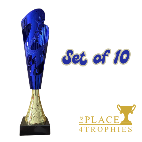 Blue & Gold Set of 10 Trophies 13" Dance Gymnastics Sports Awards
