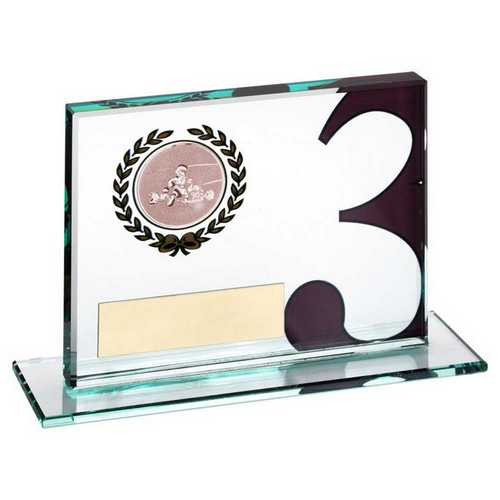 Go Kart Jade Glass Plaque 3rd Place with personalised engraving.