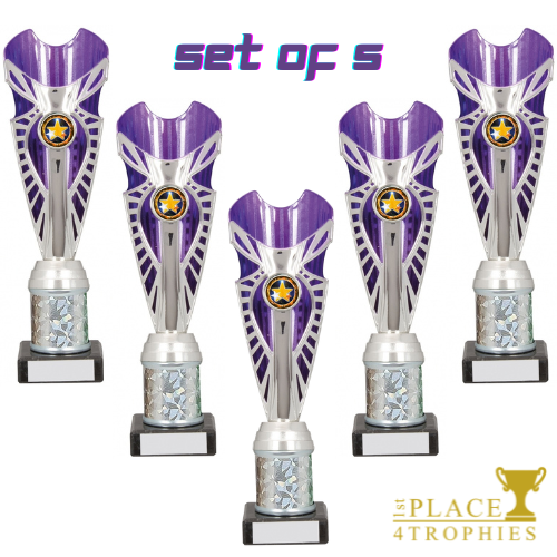  Set of 5 Purple & Silver Column Oracle Awards Dance Gymnastics Dancers Trophies