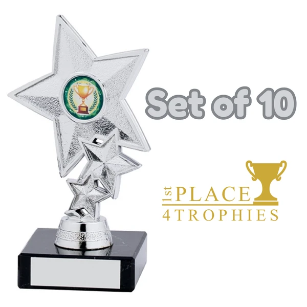 Set of 10 Silver Star Awards 150mm School Achievements Attendance 