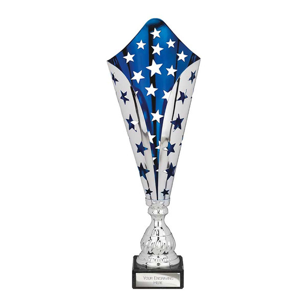 Galaxy Laser Stars Trophy Silver & Blue Award Free Personalised Engraving at 1st Place 4 Trophies