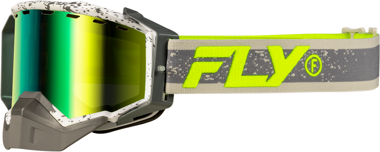 FLY RACING ZONE SNOW GOGGLE GRY/HI-VIS W/GREEN MIRROR/YELLOW LENS