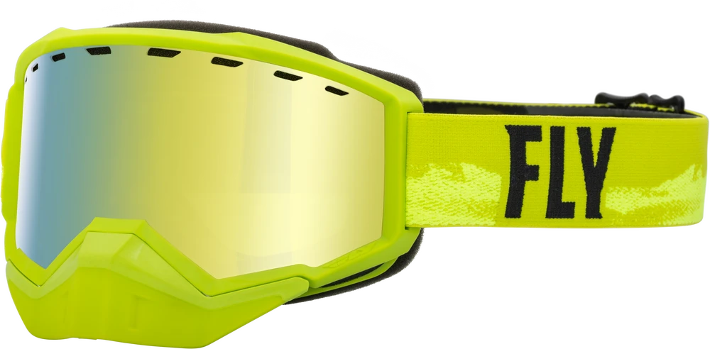 FLY RACING FOCUS SNOW Goggles GREEN/BLACK W/ GOLD MIRROR/YELLOW LENS 37-50082