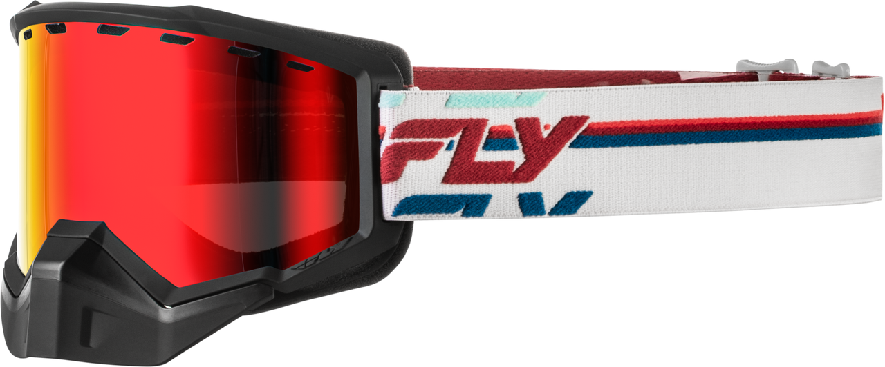FOCUS SNOW GOGGLE RED/WHTE W/RED MIRROR/AMBER LENS