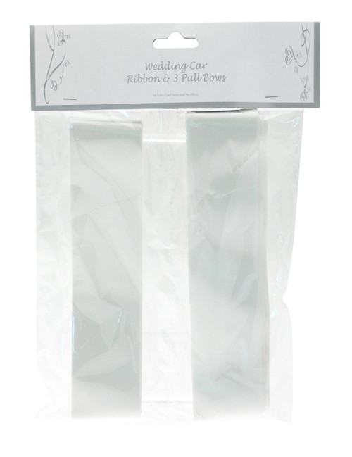 White Wedding Car Ribbon & 3 x Bows