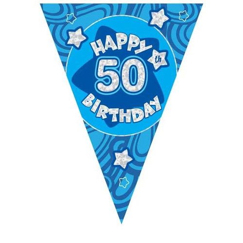 Blue Holographic 50th Birthday Banner (3.6m 11 flags) (24/288)