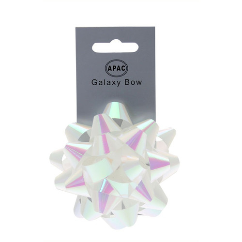 Iridescent White Galaxy Bow on Header Iridescent White Galaxy Bow on Header