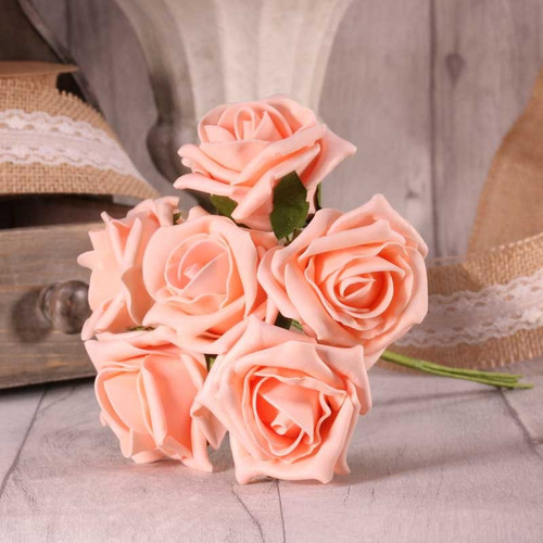 Bunch of 6 Soft Peach Foam Tea Rose Bunch of 6 Soft Peach Foam Tea Rose