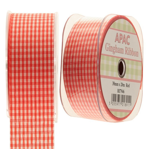 Red Small Gingham Ribbon 38mm 