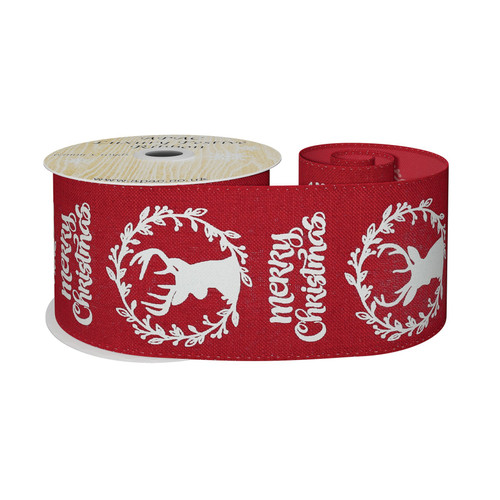 Red with White Wreath Merry Christmas Ribbon (63mm x 10yds) Red with White Wreath Merry Christmas Ribbon (63mm x 10yds)