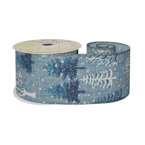Blue with White & Blue Glitter Trees Ribbon (63mm x 10yds) Blue with White & Blue Glitter Trees Ribbon (63mm x 10yds)