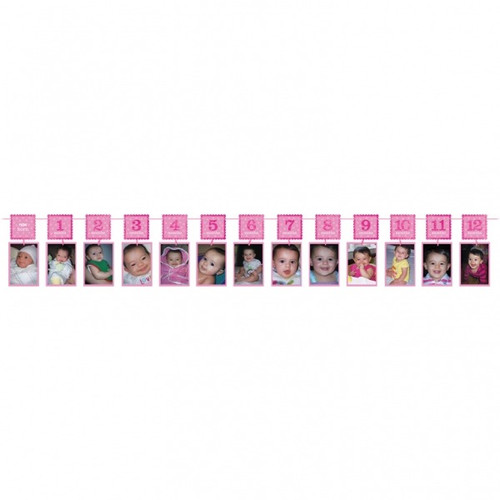 1st Birthday Pink Glitter Photo Garland 1st Birthday Pink Glitter Photo Garland