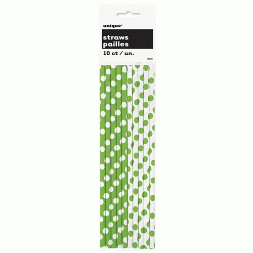 Lime Green Polka Dot Paper Straws (pk 10) Lime Green Polka Dot Paper Straws (pk 10)